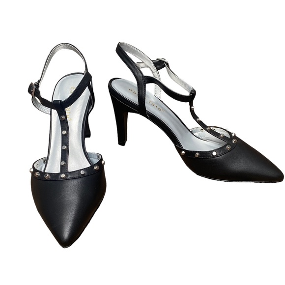 David Tate Black Valencia Leather Slingback Pumps, Black Leather Heels - Picture 5 of 12